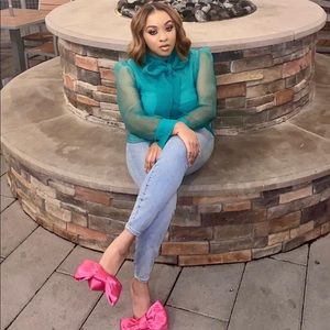 Green Organza Zara Bow Top